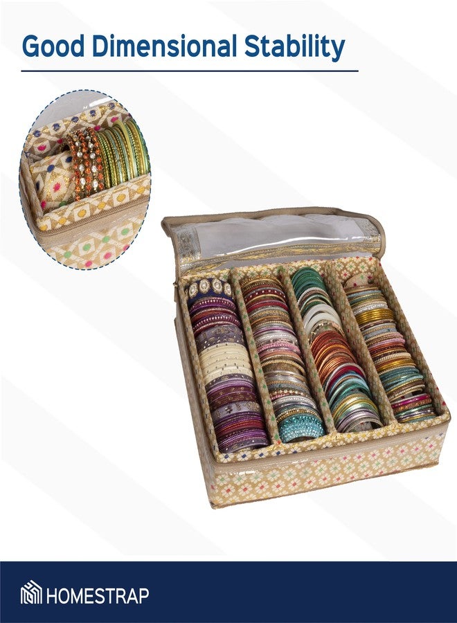 HomeStrap 4 Rod Brocade Design Bangle Set Storage Box Organizer (Golden) - Image 4